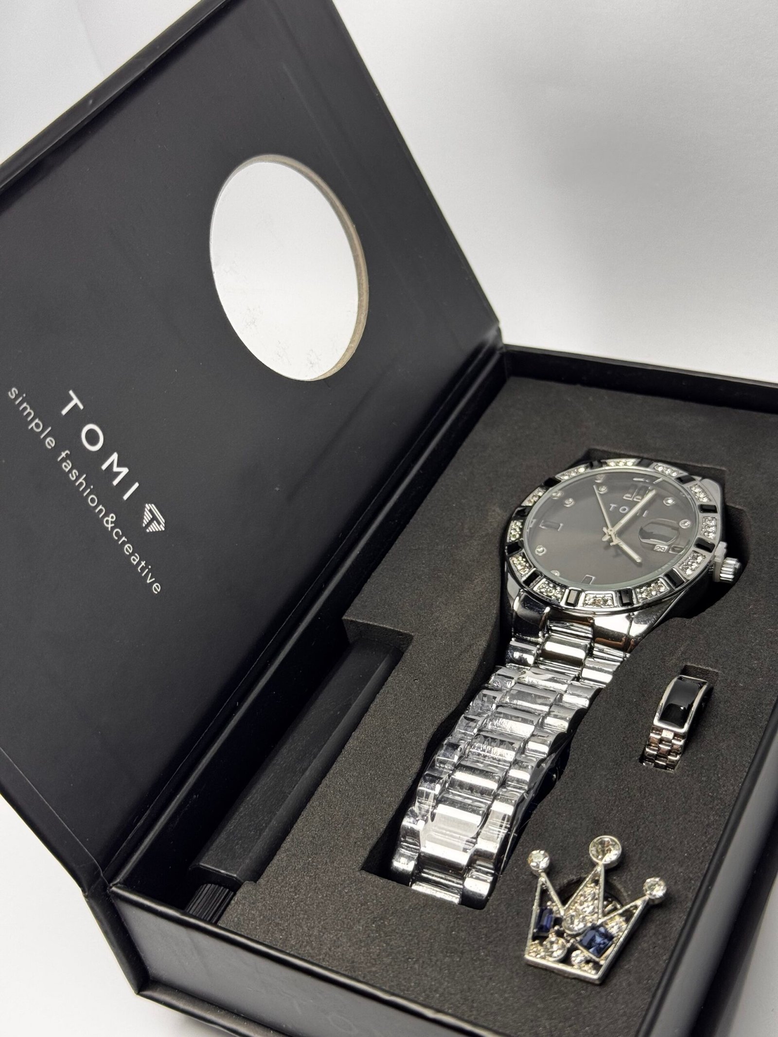 TOMI Crystal-Bezel Diamond-Index Executive Gift Set