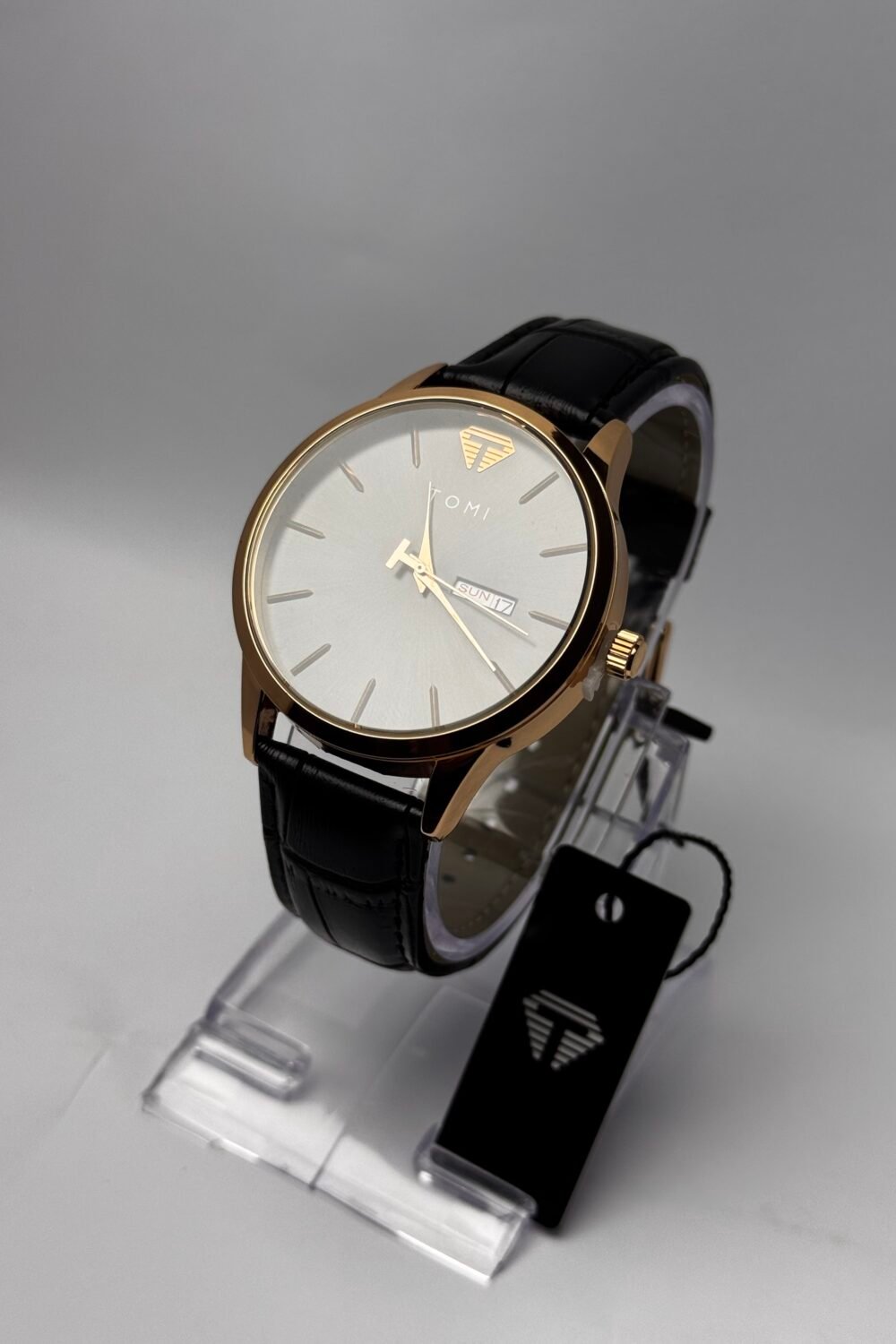 TOMI Rose-Gold Executive Black Leather Watch